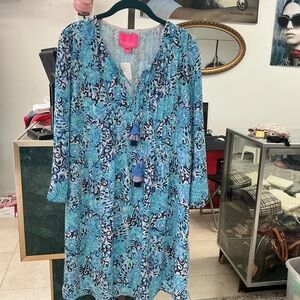 Lilly Pulitzer Aqua and Navy Long Sleeve Dress